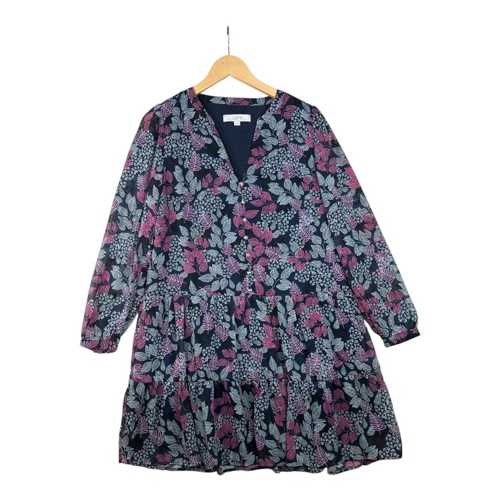 LOFT Floral Print Tiered Dress‎ Long Sleeve Casual Party Dress Size S